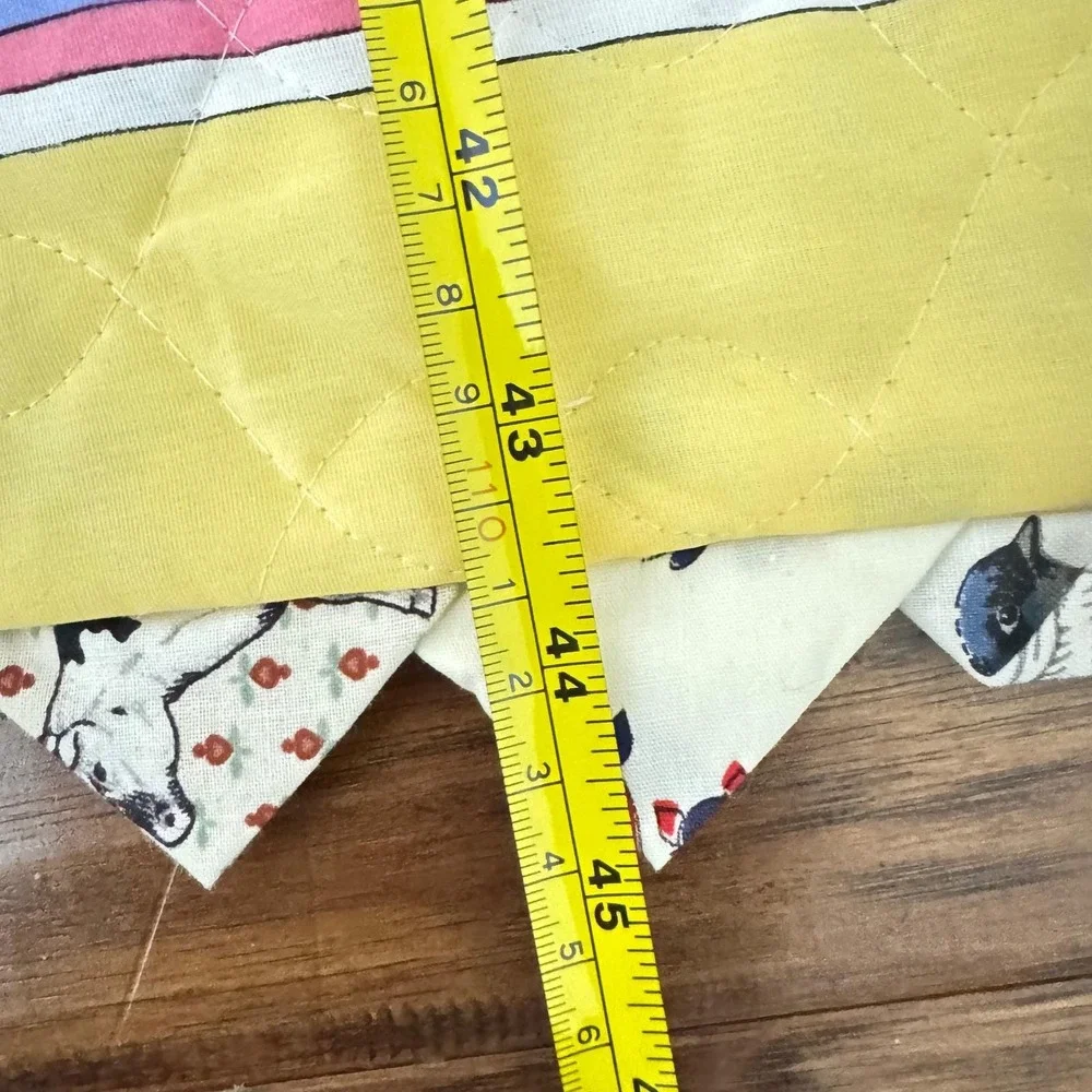 Sue Dreamer VTG Baby Quilt Bedtime Teddy Bear Clock Yellow Prairie Point‎ 36x45